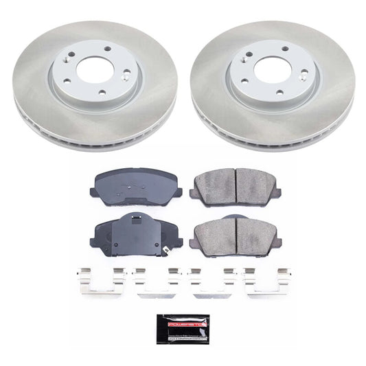 PowerStop 14-16 Kia Forte5 front semi-coated performance brake rotor kit with black finish and ventilated design.