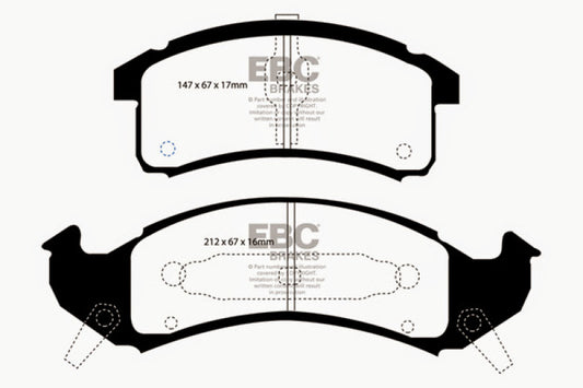 EBC Redstuff performance front brake pads for 92-93 Buick Le Sabre FWD, designed for enhanced braking performance