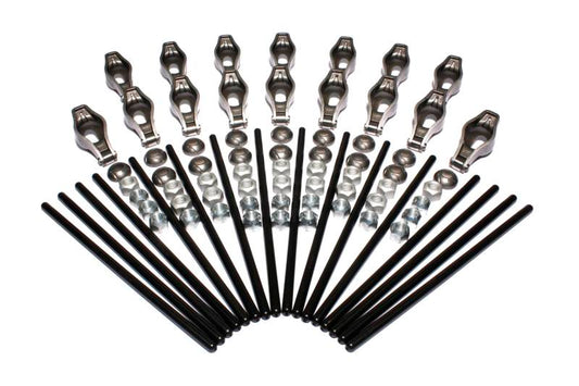 COMP Cams rocker arm and pushrod kit for performance engine, featuring durable metal components and precise engineering.