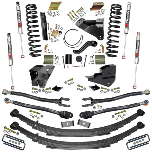 Skyjacker 6-inch lift kit for Ford F250 4WD gas models with leveling kit installed, showing the assembled suspension components.