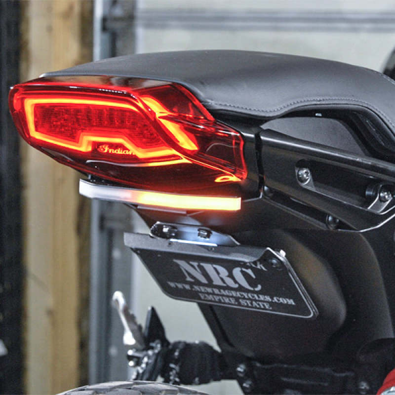 New Rage Cycles Indian FTR 1200 Fender Eliminator Kit with corner lights, designed for a sleek, tucked motorcycle look.
