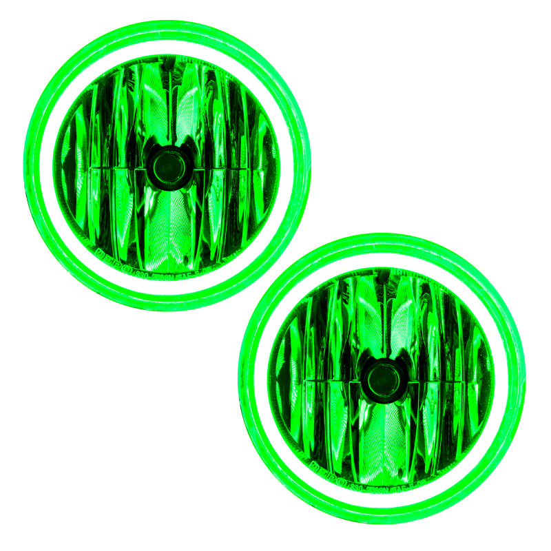 Oracle Ford F-150 LED fog light halo kit with green rings, includes fog lights and halo accents for enhanced visibility.