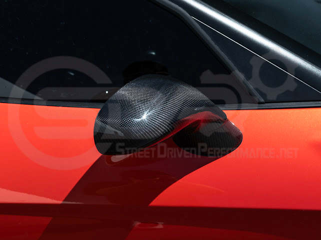Set of four dry carbon fiber side mirror cap covers for 2005-2013 Chevy Corvette C6, tape-on replacement accessories.