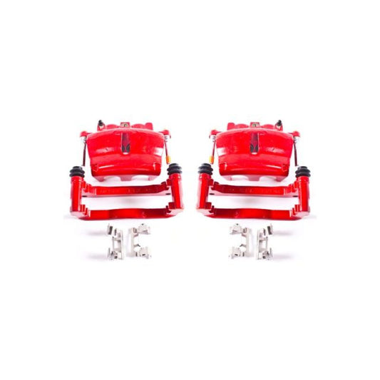 PowerStop front red brake calipers with brackets for Buick Enclave 2008-2016, high-performance automotive brake upgrade.