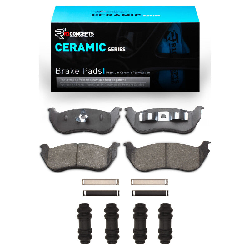 R1 Concepts OE rear ceramic brake pads and hardware kit installed on a Ford Explorer R1 brake parts for vehicle safety