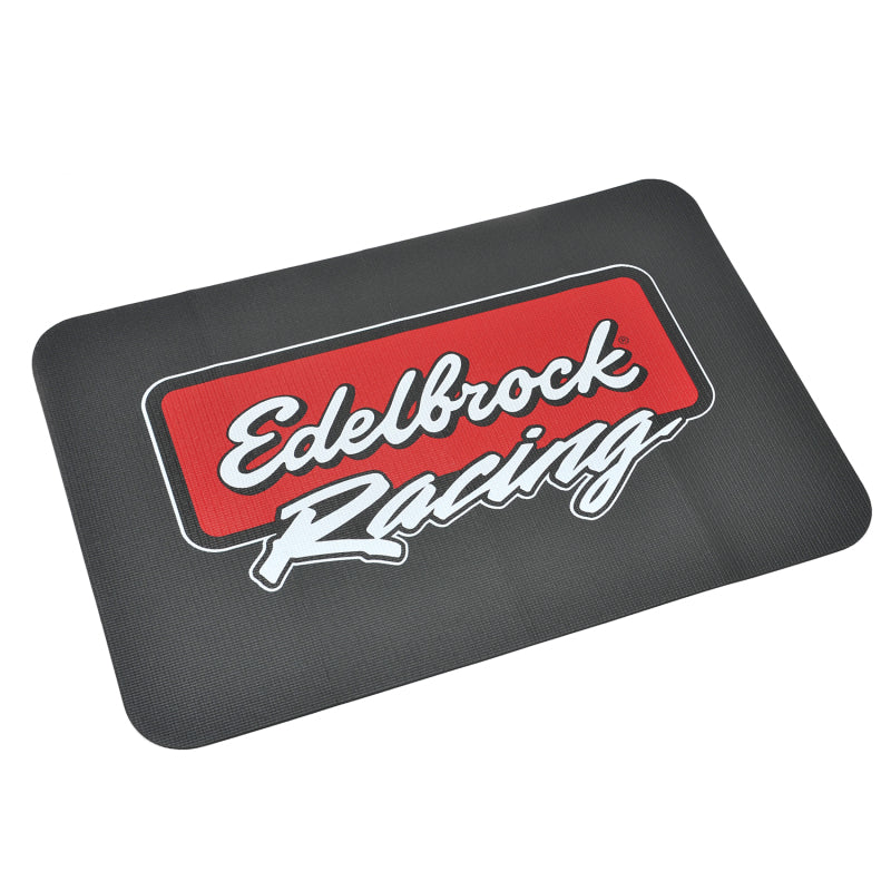Edelbrock racing fender cover made of PVC foam with printed Edelbrock logo in two colors, designed for automotive hardware protection.