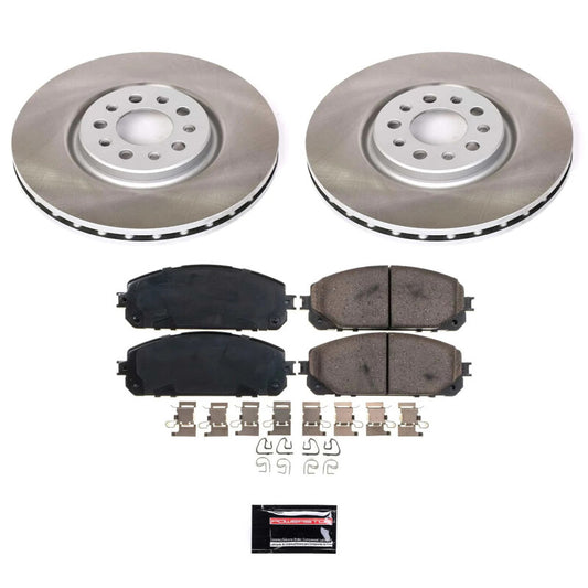 PowerStop 14-15 Jeep Cherokee front semi-coated performance brake rotor kit with vented rotor and black coating for enhanced durability.