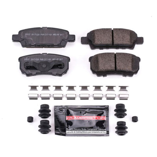 PowerStop Z23 Evolution Sport rear brake pads for Chrysler 200 (2011-2014) with hardware, high-performance replacement brake components.
