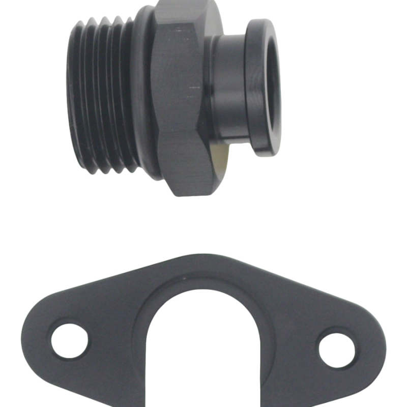 DeatschWerks 8AN ORB to Polaris RZR Turbo OE fuel regulator adapter, anodized matte black for off-road vehicle fuel systems