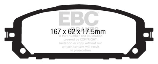 EBC 13+ Jeep Cherokee 3.2 front brake pads, Ultimax2 OE replacement brake pads with metal backing and friction material