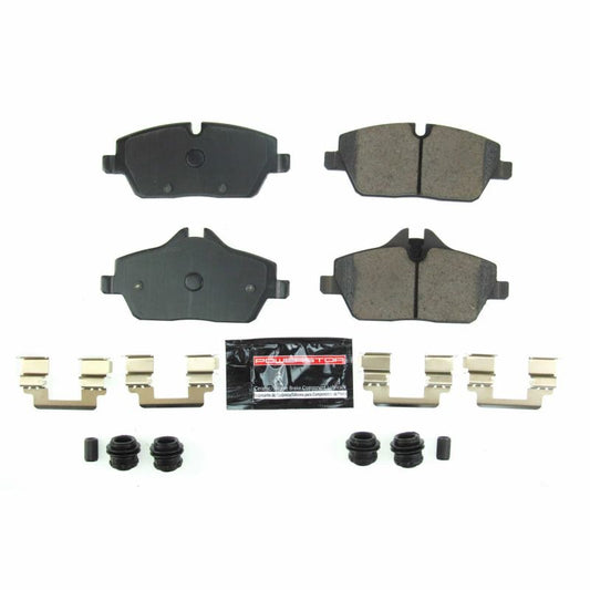 PowerStop 14-18 BMW i3 front Z23 Evolution Sport performance brake pads with hardware installed, showing the brake pad design.