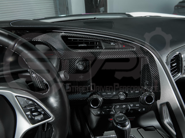 2014-2019 CHEVROLET CORVETTE C7 | FACTORY STYLE DRY CARBON FIBER CENTER INFOTAINMENT INSTRUMENT PANEL CLUSTER TRIM PLATE COVER OVERLAY