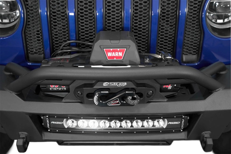 Addictive Desert Designs steel rear bumper for Jeep Wrangler JL and Gladiator JT with integrated winch mount, rugged off-road style