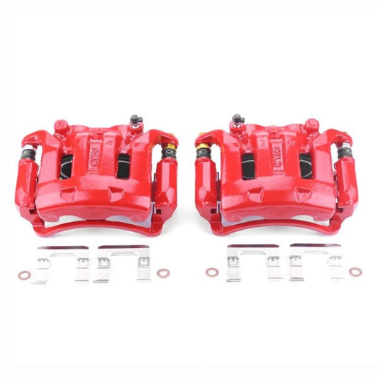 PowerStop front red brake calipers with brackets for Nissan Frontier 2003-2004, performance brake calipers pair.