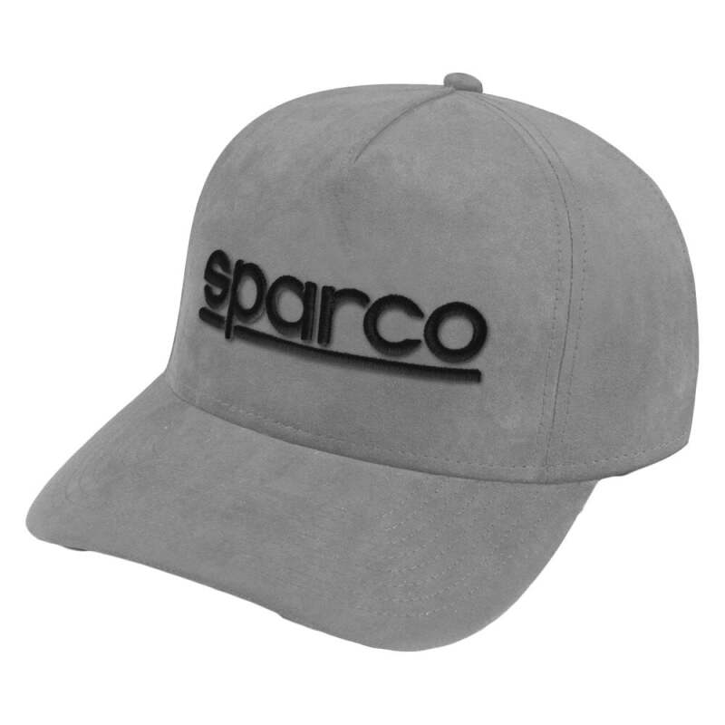 SPARCO suede gray cap, stylish headwear with a curved brim and adjustable strap, made from soft suede material.