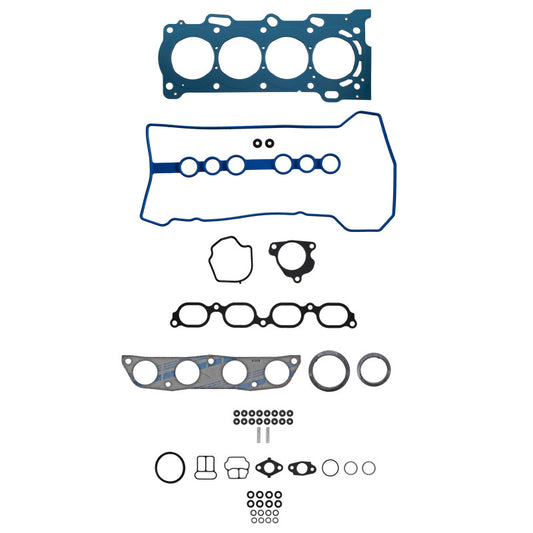 Fel-Pro Toyota Corolla PermaTorque engine cylinder head gasket set showing multiple gaskets and components for engine sealing.