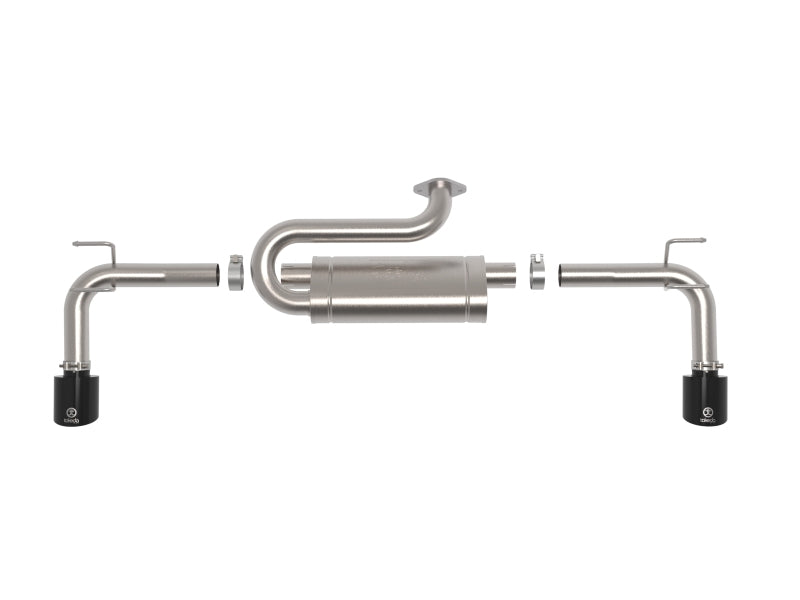 aFe Mazda CX-50 2023+ Takeda 2.5-inch stainless steel axle-back exhaust system with black tips, displayed on a white background.