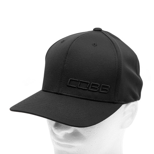 Black COBB Tuning snapback cap with embroidered logo, adjustable strap and curved brim, casual accessory for automotive enthusiasts