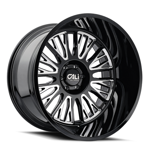 Cali Off-Road Vertex 24x14 cast wheel in gloss black with milled accents, 6x139.7 bolt pattern, -76mm offset, 106mm hub