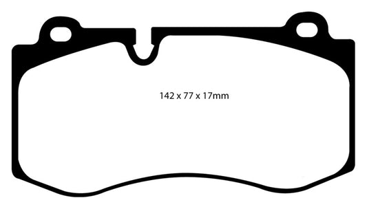 EBC Redstuff performance front brake pads for Mercedes-Benz CL550 2007-2008, showing the red ceramic brake pad material