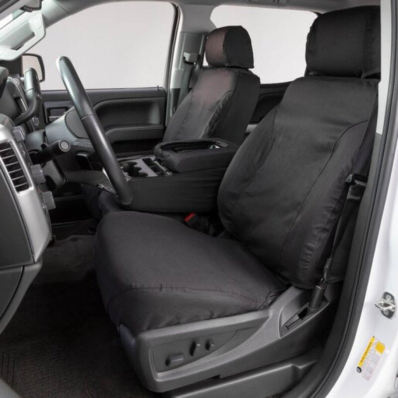 Covercraft Ford Ranger seat covers in charcoal, custom-fit front row polycotton seat covers with durable fabric and tailored fit.