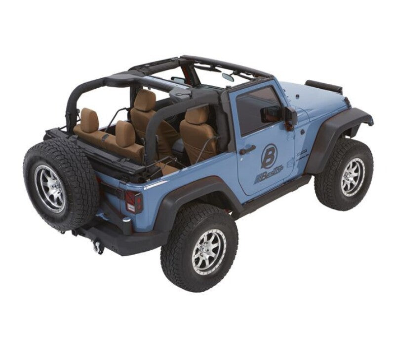 Bestop Trektop Glide soft top for Jeep Wrangler JK 2-door in Black Diamond, featuring sleek fabric and easy installation.