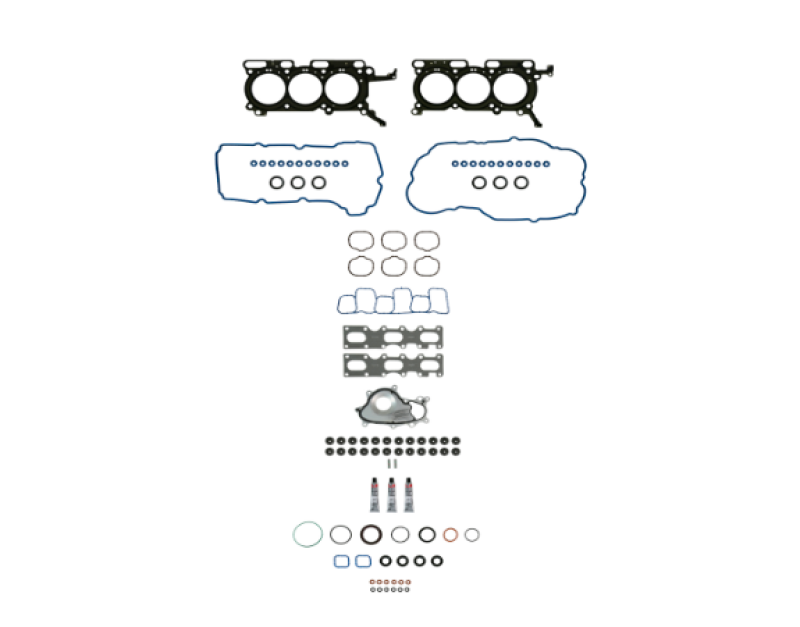 Fel-Pro PermaTorque engine cylinder head gasket set for Ford F-150 and Mustang models, featuring multiple gaskets for engine sealing.