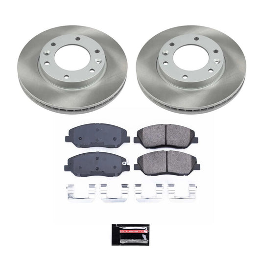 PowerStop 2014 Kia Sedona front semi-coated rotor kit with brake components, designed for enhanced performance and durability.