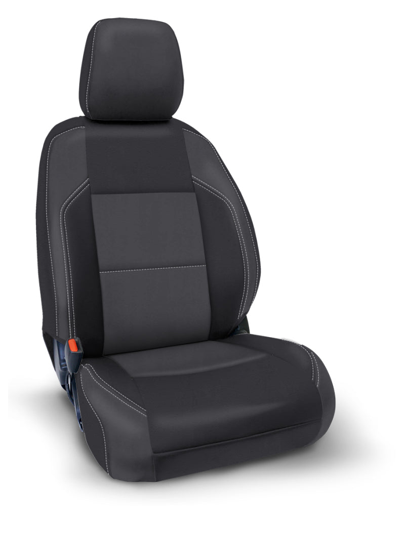 PRP Seats Black and Grey Toyota Tacoma front seat covers with electric seat adjusters, designed for 2016+ models, pair included.