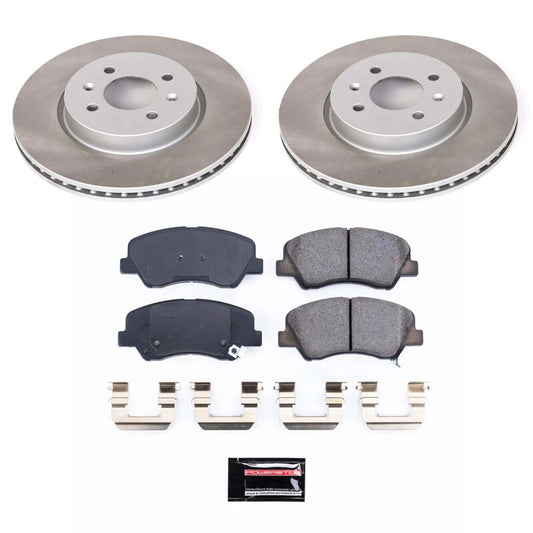 PowerStop front semi-coated rotor kit for 2012-2017 Kia Rio, performance brake rotor set with blank design, for improved braking.