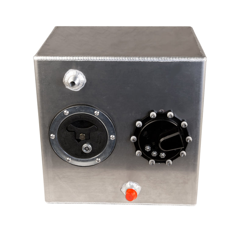 Aeromotive 6-gallon fuel cell with 90-degree outlet, brushless design, suitable for high-performance fuel tank setups.