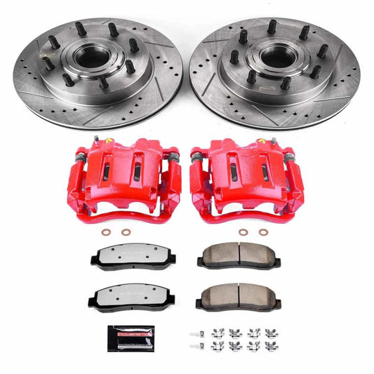 PowerStop Z36 brake rotors for 2007-2008 Ford F-250 Super Duty front truck and tow kit with slot and drilled design.