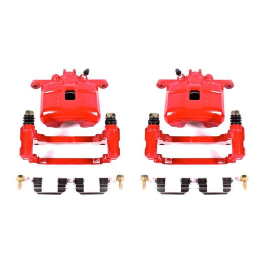 Pair of PowerStop red front brake calipers for Acura RSX 2002-2006 with brackets, performance brake calipers for enhanced stopping power.