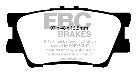 EBC 13+ Lexus ES300h 2.5 Hybrid Redstuff rear brake pads, high-performance brake pads with red friction material for reliable stopping power.