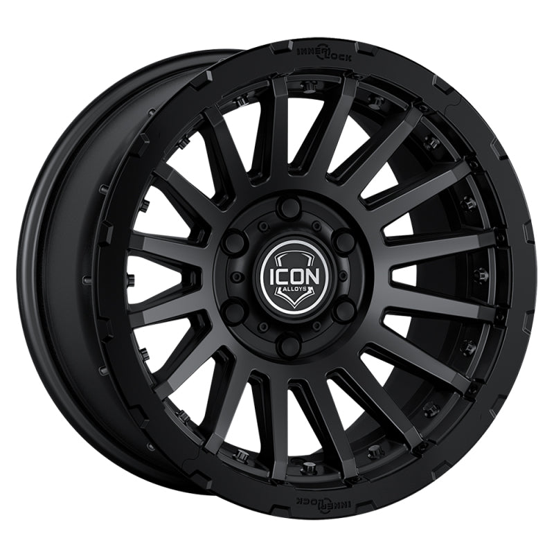 ICON Alloys Recon Pro satin black cast wheels, 18-inch by 9-inch with 8x6.5 bolt pattern and 12mm offset, 5.5-inch bolt spacing.
