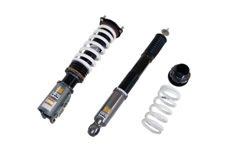 HKS Hipermax S FD2 coilover suspension kit installed on a Honda Civic FD2, showing adjustable shock absorbers and coil springs.