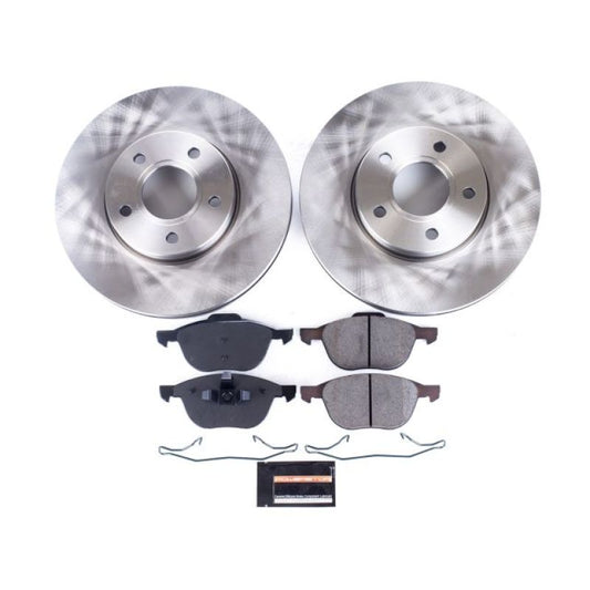 PowerStop OE brake kit for 2013-2018 Ford C-Max front brakes with rotors and pads, automotive brake replacement parts.