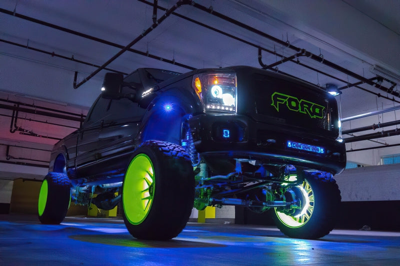 Oracle LED Illuminated Wheel Rings ColorSHIFT light strip LED showing vibrant illuminated wheel rings without remote control.