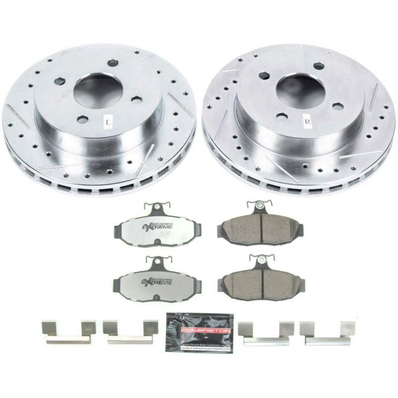 PowerStop rear Z26 Street Warrior brake kit for 1993 Ford Mustang, performance brake components with rotors and calipers.