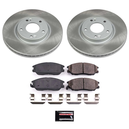 PowerStop front semi-coated rotor kit for Kia Amanti 2004-2006, performance brake system with black-coated rotors.