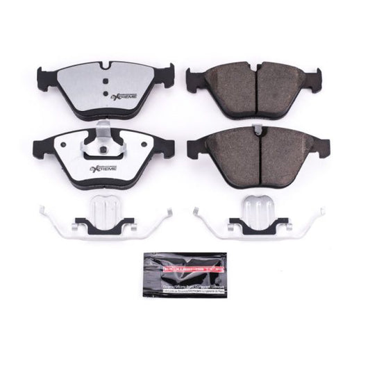PowerStop Z26 performance front brake pads with hardware for 2008-2013 BMW 328i, designed for extreme street braking.