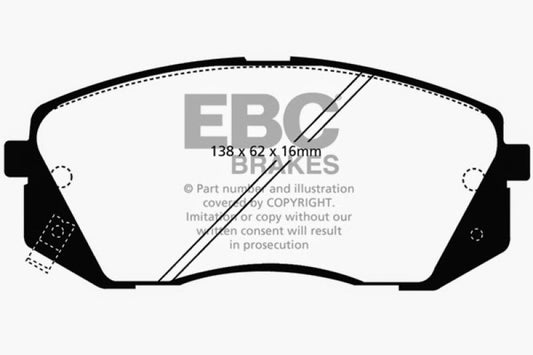 EBC Ultimax2 front brake pads for Hyundai Tucson 2.0 AWD, OE style, durable automotive brake pads with metal backing