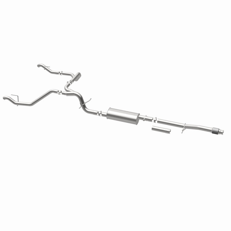 Magnaflow catback exhaust kit installed on Chevrolet Silverado 1500 5.3L, replacement exhaust system with polished tips.