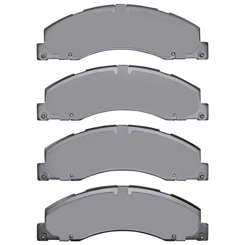 R1 Concepts performance brake pads for Ford E450 Super Duty chassis, front brake pads with detailed metal backing and friction surface