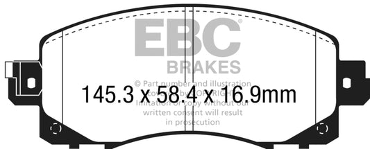 EBC Redstuff front brake pads for Subaru WRX 2.4T and Crosstrek 2018-2023, high-performance brake pads with red friction material