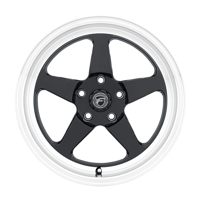 Forgestar D5 Drag 18x5.0 cast wheel in gloss black with 5x115 bolt pattern, ET-37 offset, 1.5-inch backspacing.