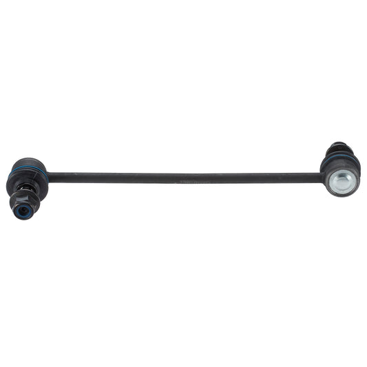 Moog front left sway bar endlink for Hyundai Santa Fe 2001-2006, close-up of metal link connecting sway bar to suspension.