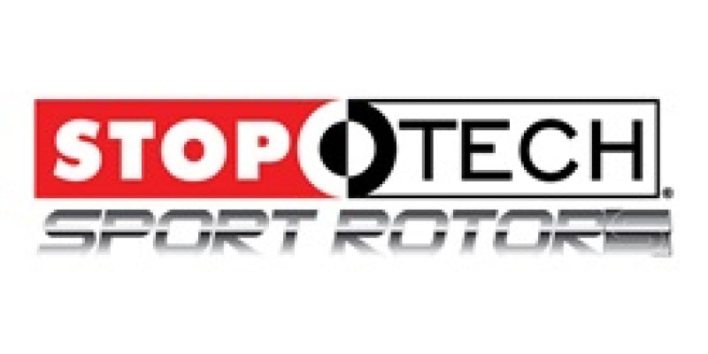 StopTech rear left brake rotor for 2016-2017 Subaru WRX with Eyesight, sport slotted and drilled design, high-performance brake component.