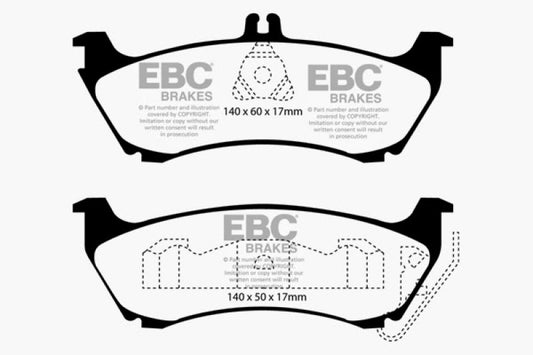 EBC Redstuff rear brake pads for Mercedes-Benz M-Class ML320 3.2, high-performance brake pads with red friction material