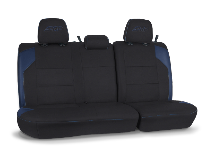 PRP Seats black and navy blue rear bench seat cover for Toyota Tacoma 16-23, durable fabric with tailored fit.